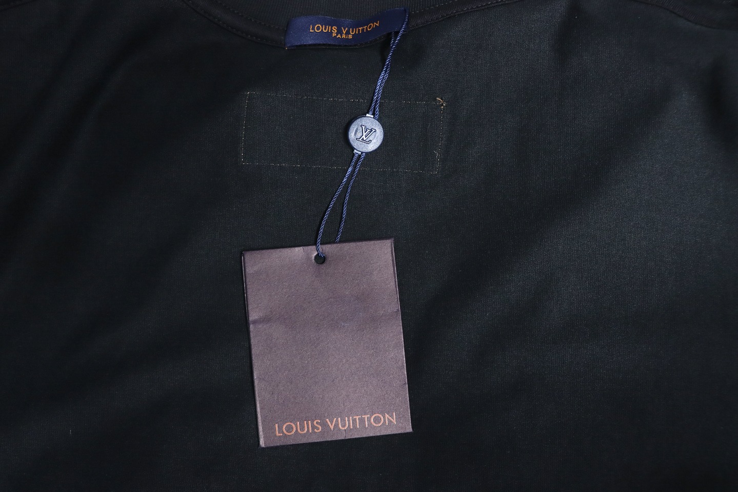 Louis Vuitton 24Fw Small Blue Flower Logo Embroidered Letters Long Sleeve T-shirt Black