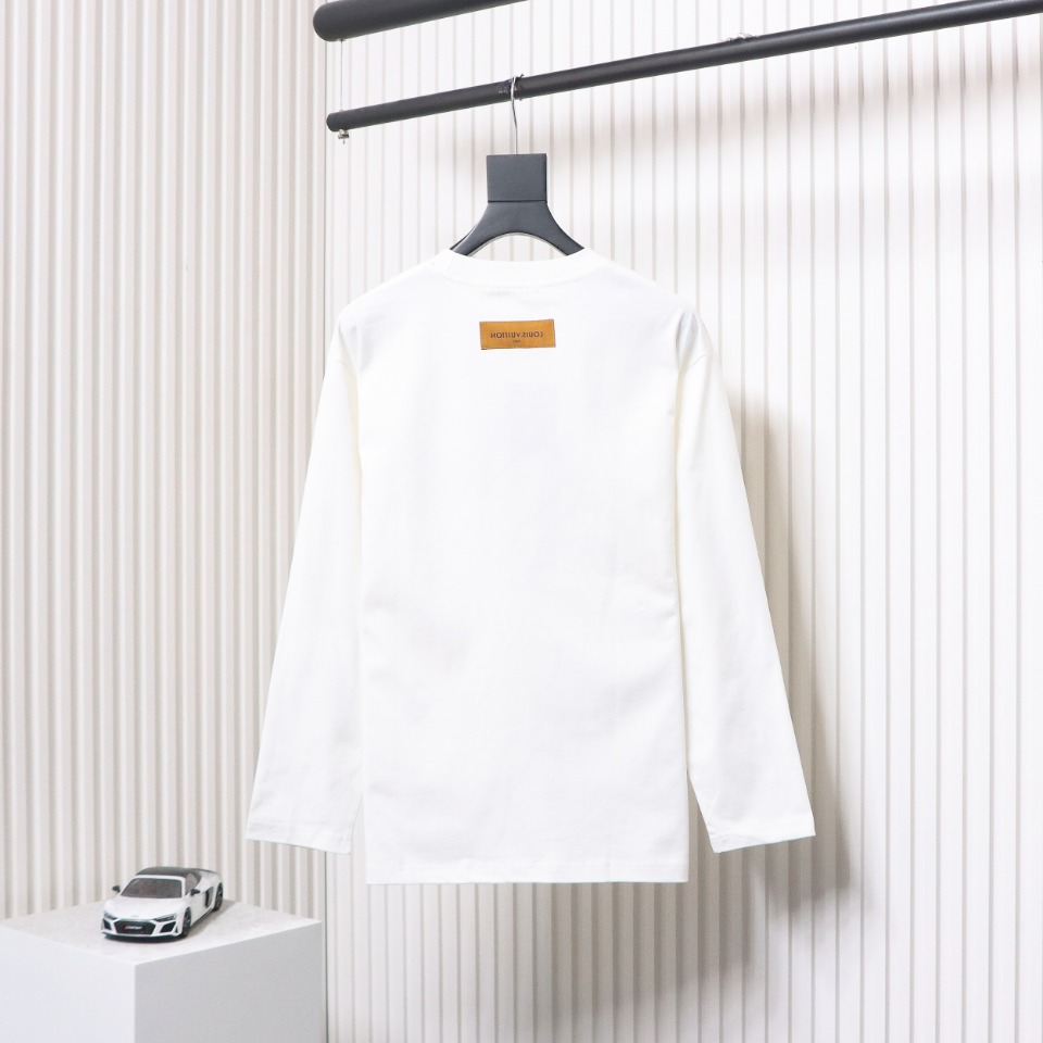 Louis Vuitton 24Fw Small Blue Flower Logo Embroidered Letters Long Sleeve T-shirt White