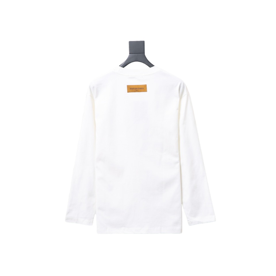 Louis Vuitton 24Fw Small Blue Flower Logo Embroidered Letters Long Sleeve T-shirt White