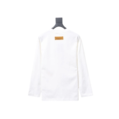 Louis Vuitton 24Fw Small Blue Flower Logo Embroidered Letters Long Sleeve T-shirt White 02