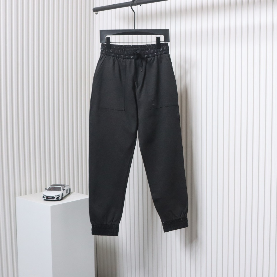 Louis Vuitton Catwalk Style Embroidered Logo Trousers Dark Grey