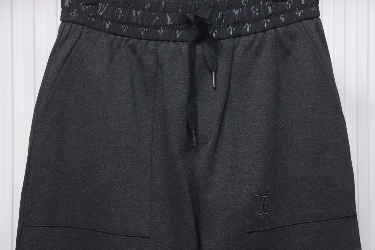 Louis Vuitton Catwalk Style Embroidered Logo Trousers Dark Grey