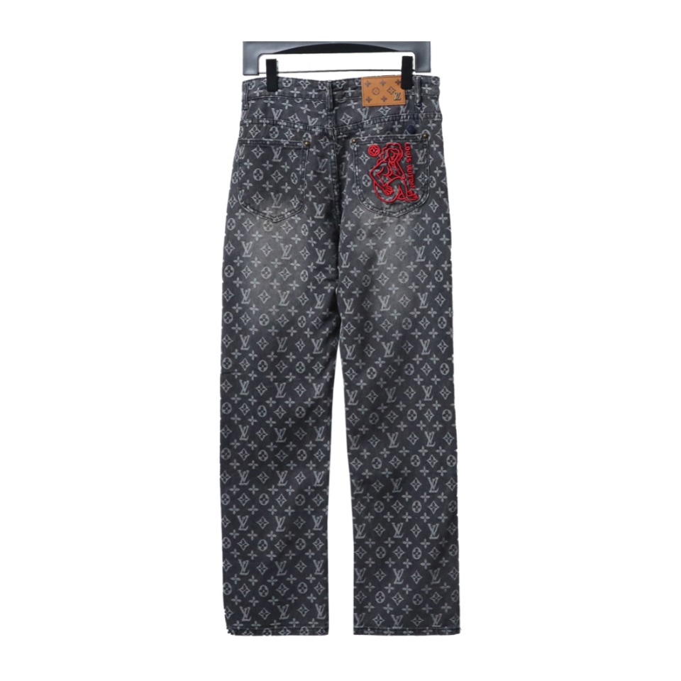 Louis Vuitton Full Print Ripped Denim Trousers