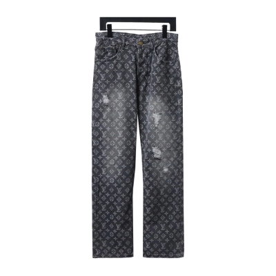 Louis Vuitton Full Print Ripped Denim Trousers 01