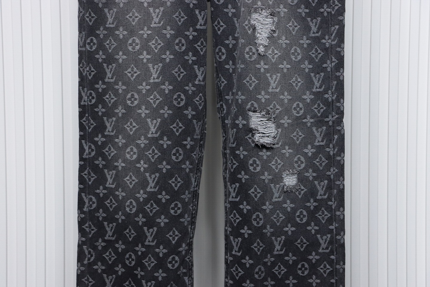 Louis Vuitton Full Print Ripped Denim Trousers