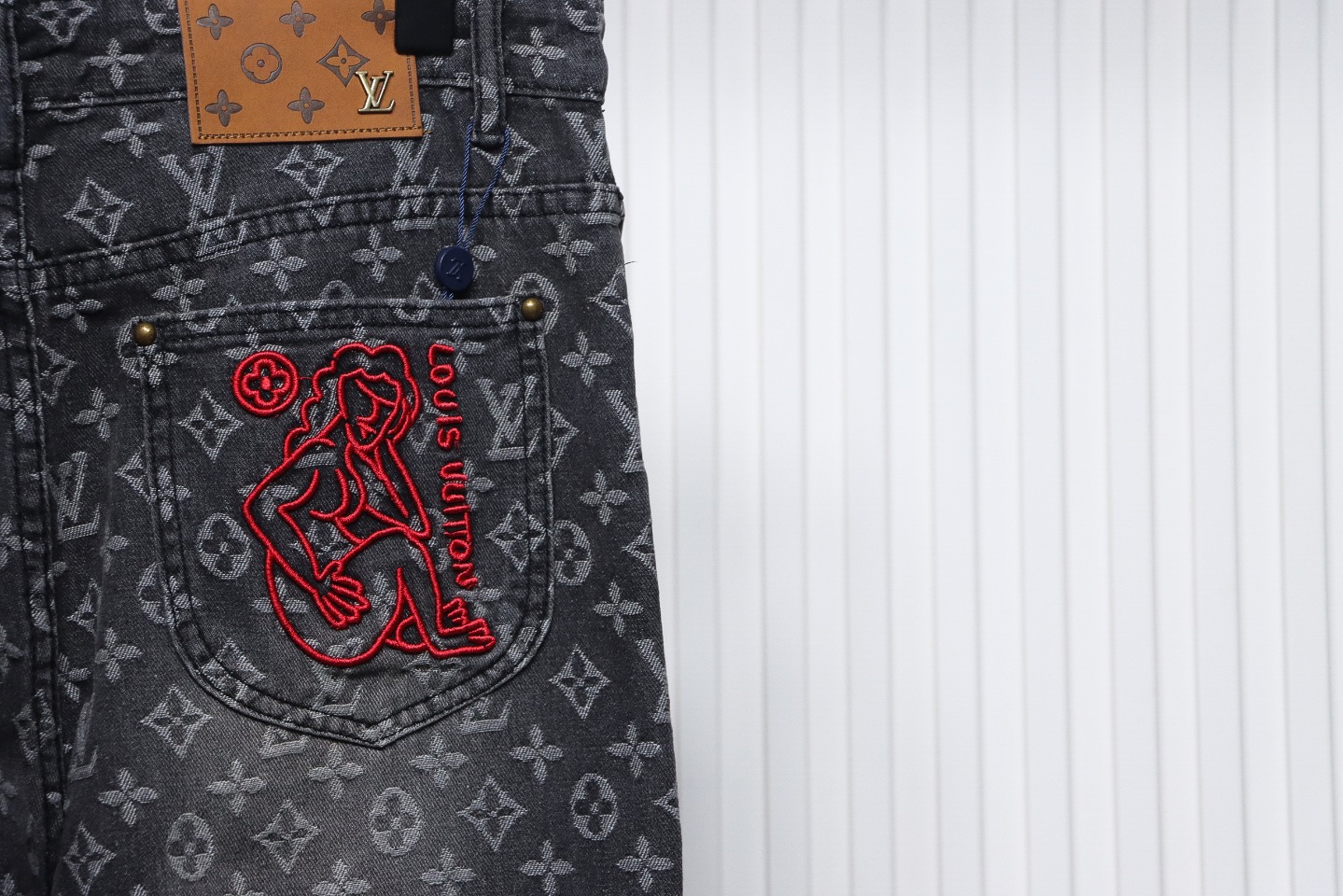 Louis Vuitton Full Print Ripped Denim Trousers