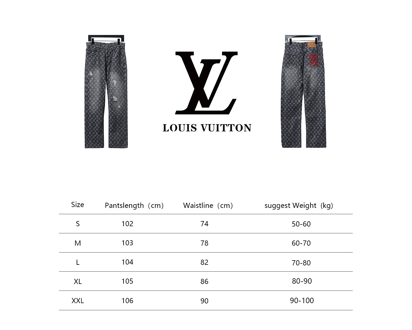 Louis Vuitton Full Print Ripped Denim Trousers