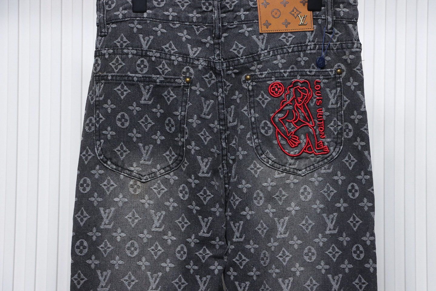 Louis Vuitton Full Print Ripped Denim Trousers