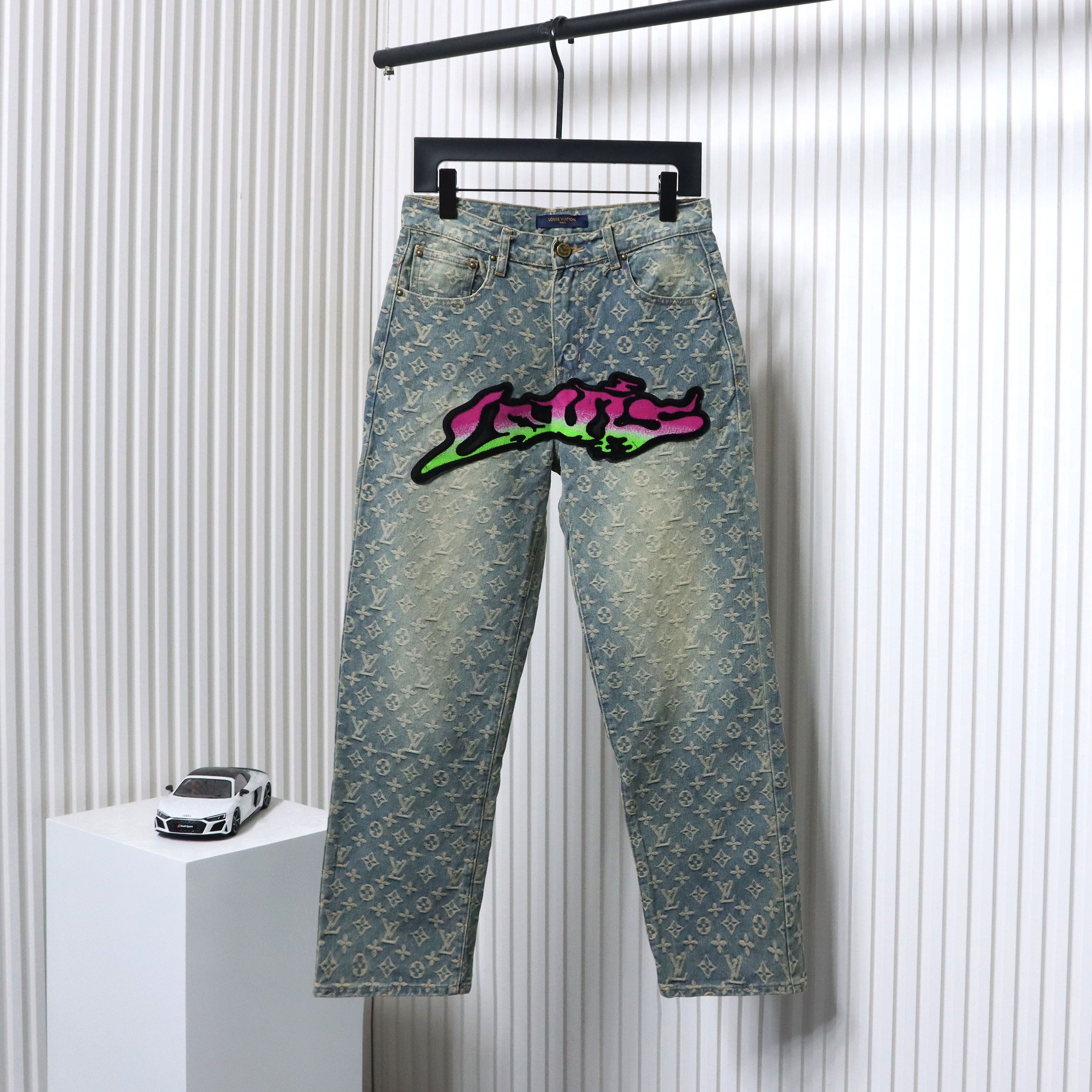 Louis Vuitton Graffiti Gradient Embroidered Jeans