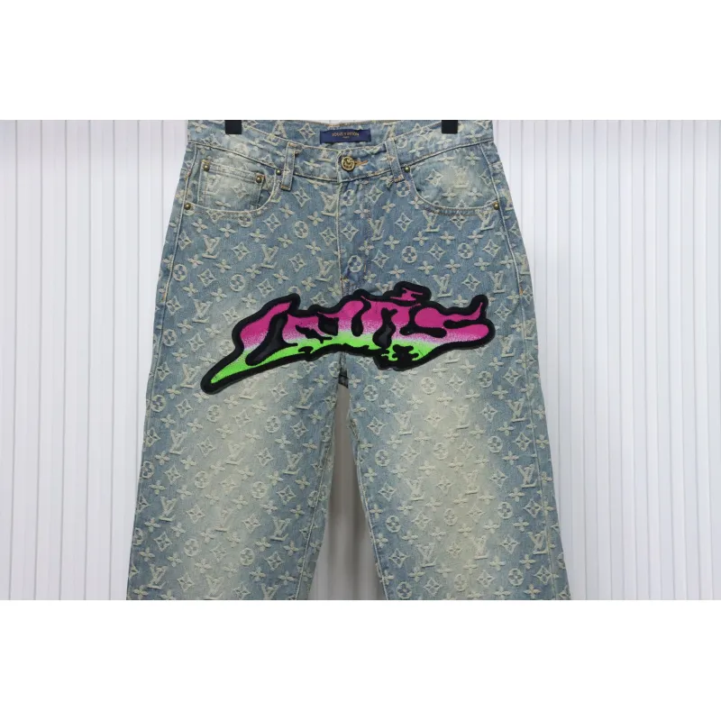 Louis Vuitton Graffiti Gradient Embroidered Jeans