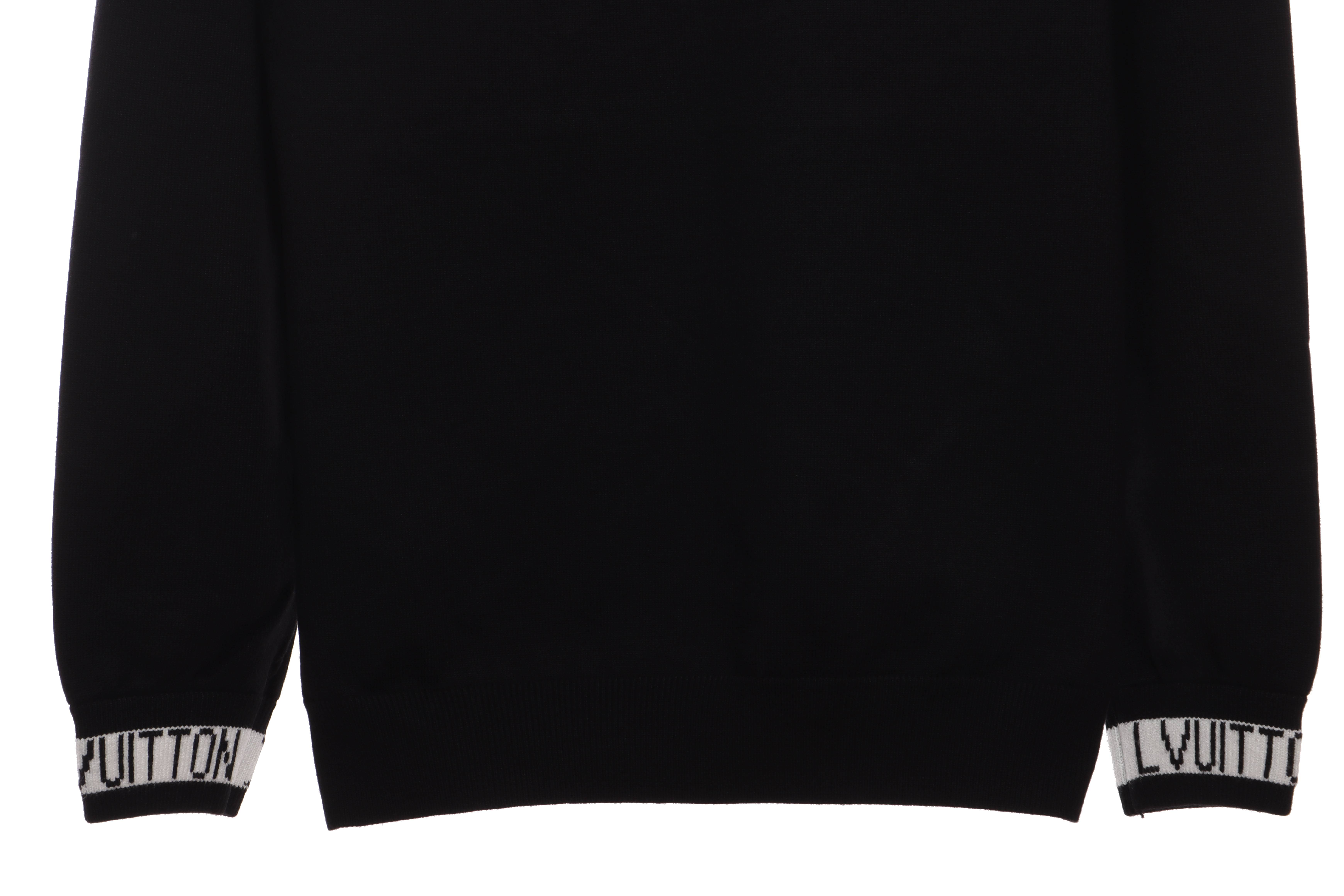 Louis Vuitton Solid Color Cuffs Letter Jacquard Logo Crew Neck Sweater Black