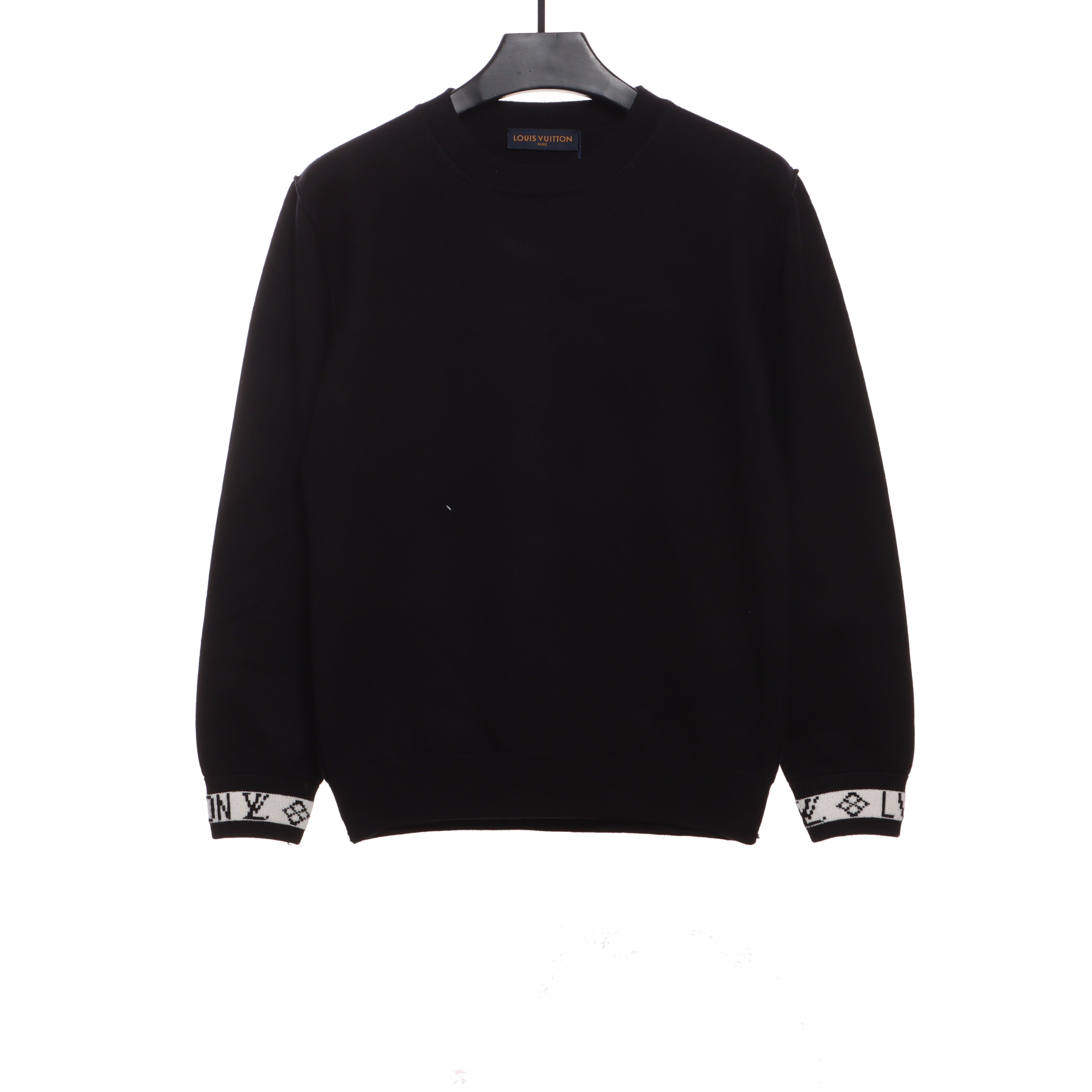 Louis Vuitton Solid Color Cuffs Letter Jacquard Logo Crew Neck Sweater Black