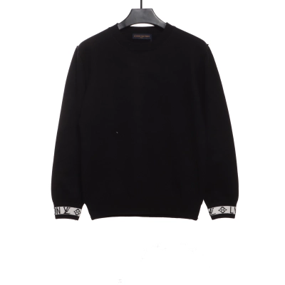 Louis Vuitton Solid Color Cuffs Letter Jacquard Logo Crew Neck Sweater Black 01