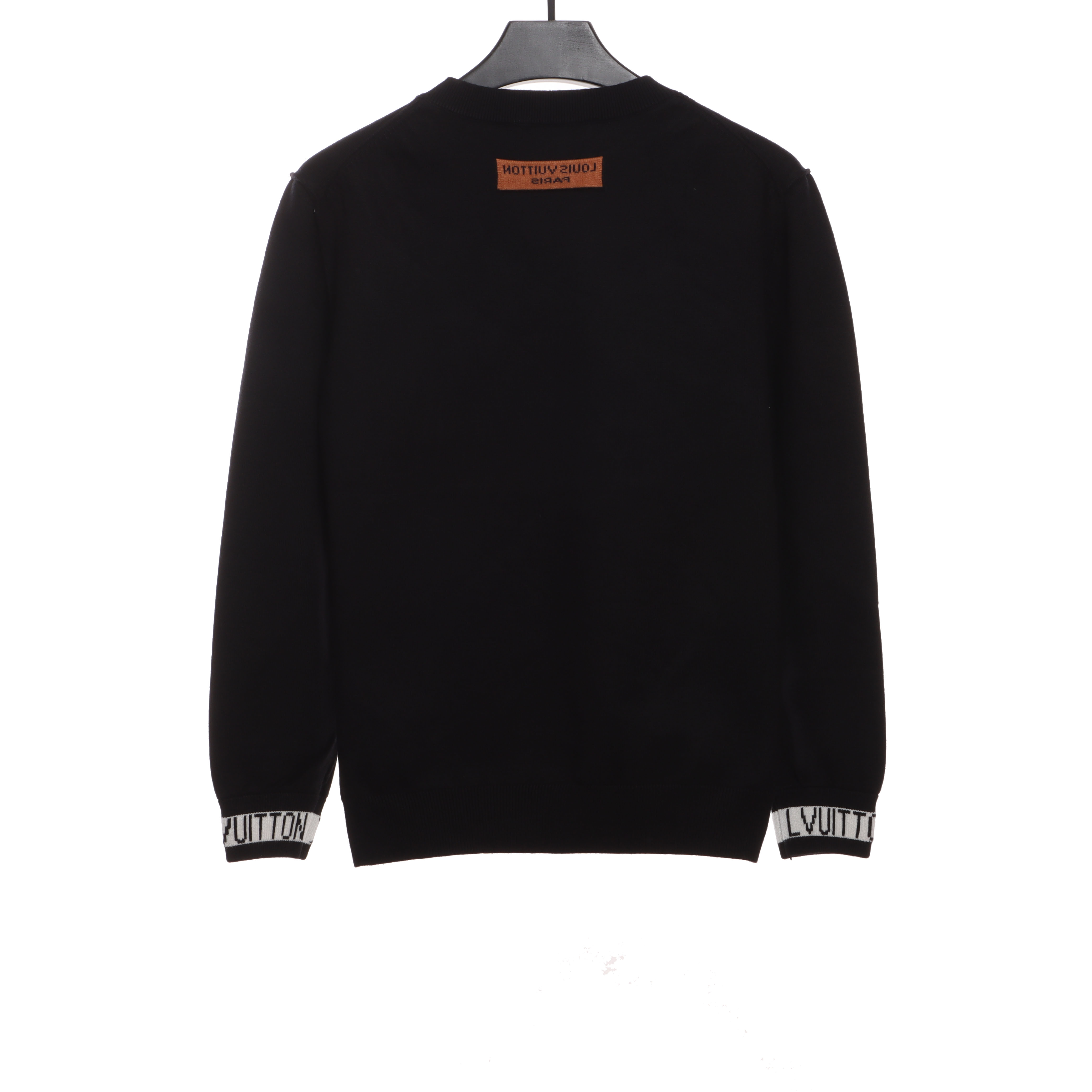 Louis Vuitton Solid Color Cuffs Letter Jacquard Logo Crew Neck Sweater Black
