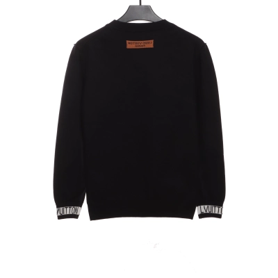 Louis Vuitton Solid Color Cuffs Letter Jacquard Logo Crew Neck Sweater Black 02