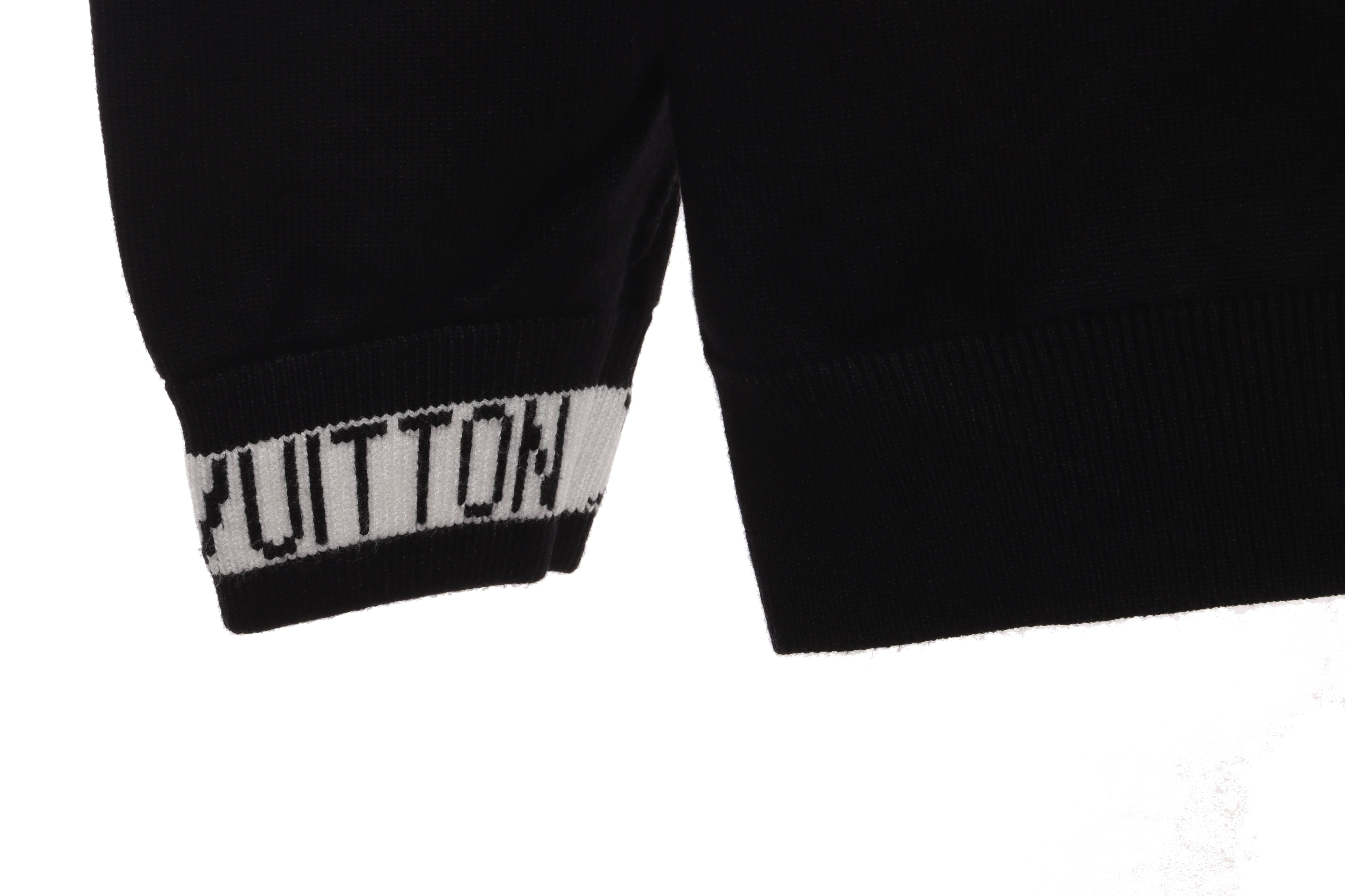 Louis Vuitton Solid Color Cuffs Letter Jacquard Logo Crew Neck Sweater Black