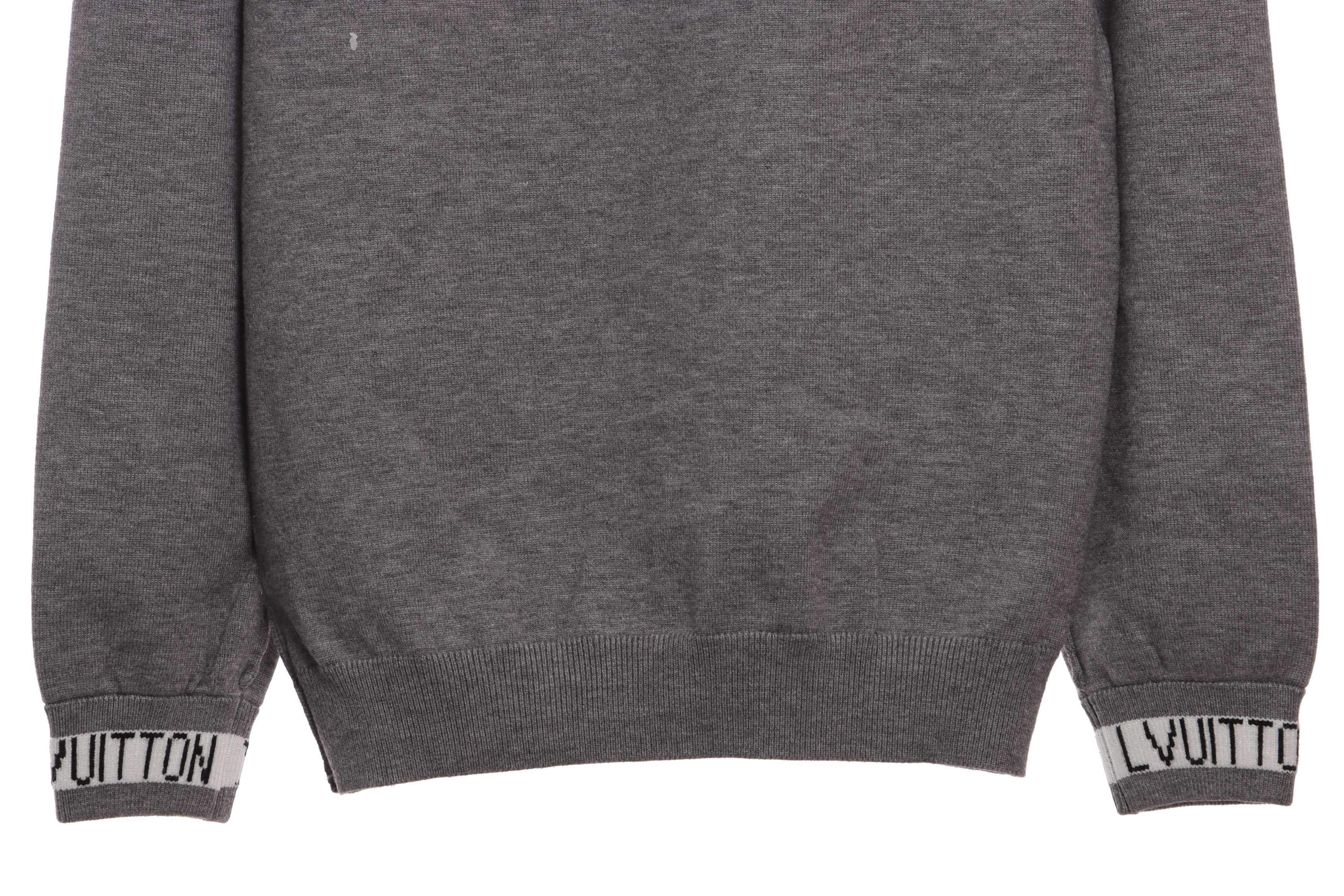 Louis Vuitton Solid Color Cuffs Letter Jacquard Logo Crew Neck Sweater Grey