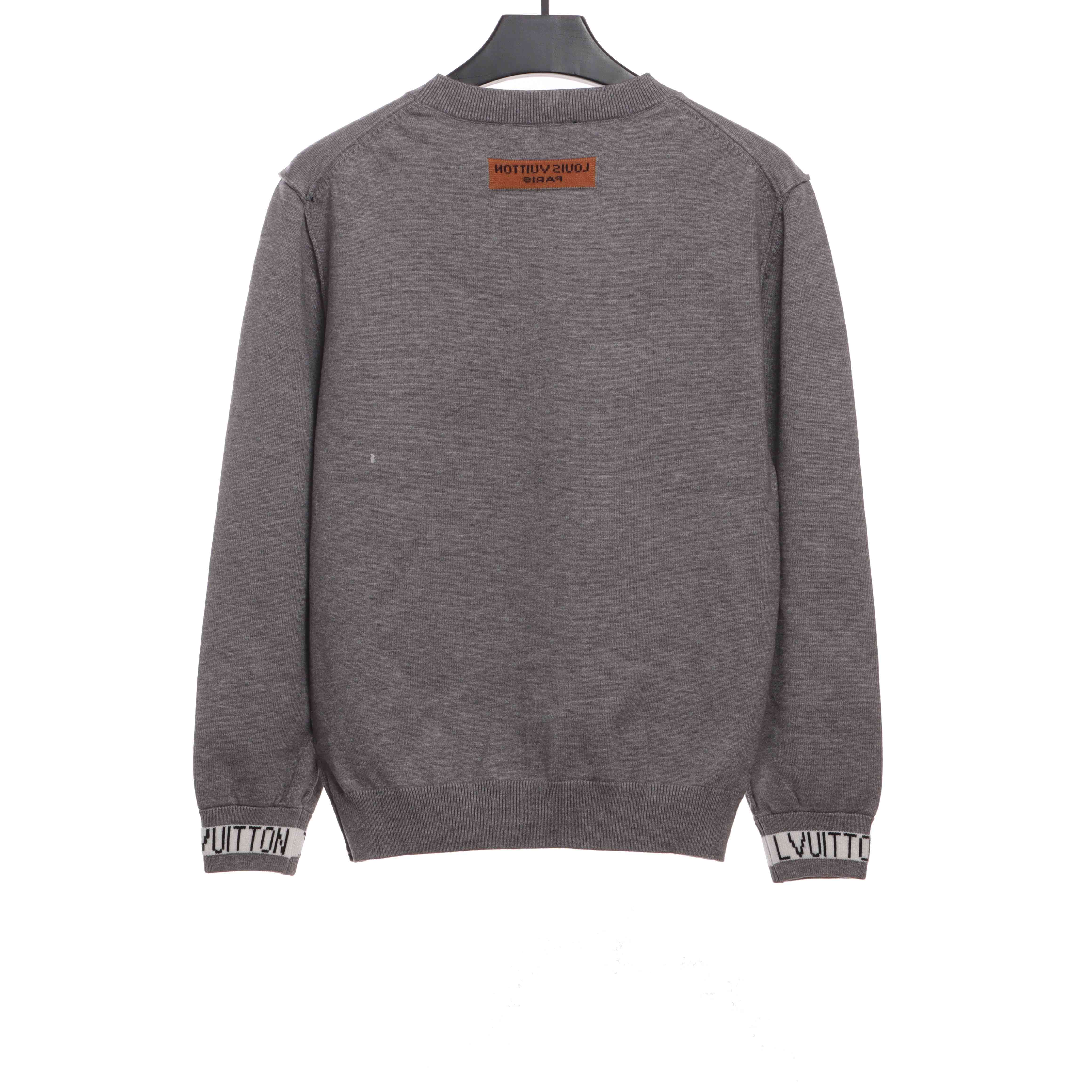 Louis Vuitton Solid Color Cuffs Letter Jacquard Logo Crew Neck Sweater Grey