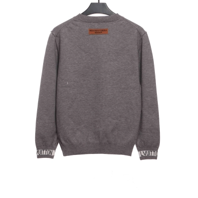 Louis Vuitton Solid Color Cuffs Letter Jacquard Logo Crew Neck Sweater Grey 02