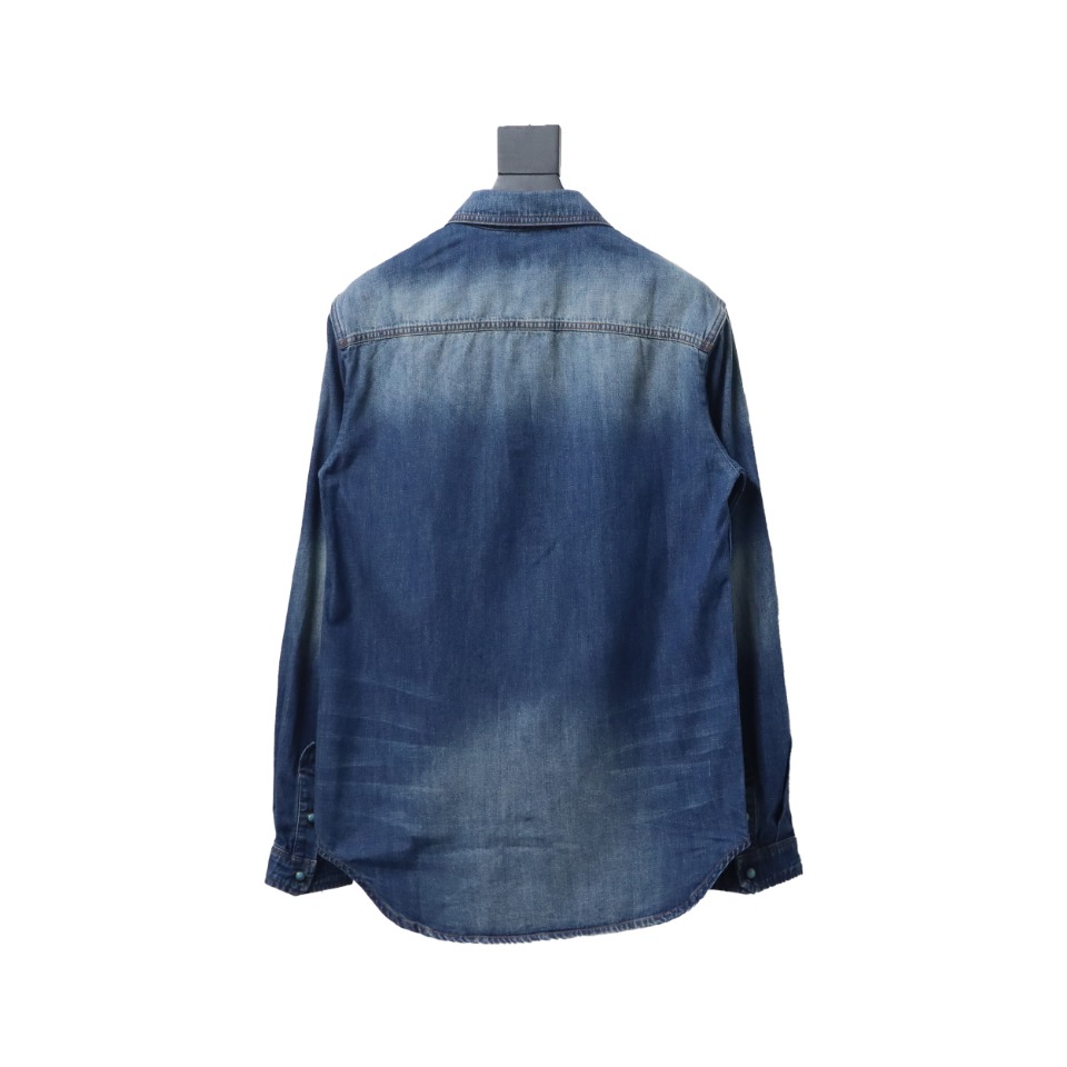 Louis Vuitton Studded Monogram Long Sleeve Denim Shirt