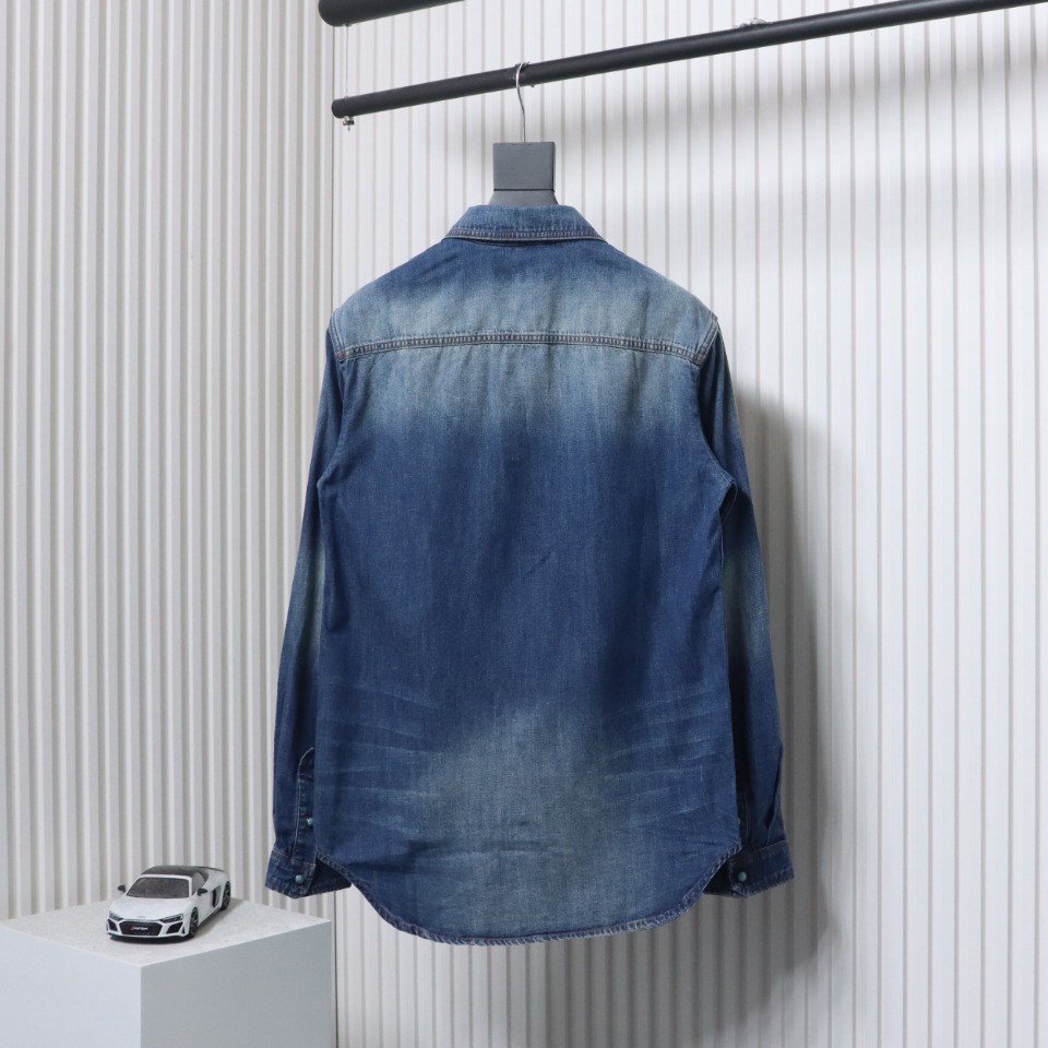 Louis Vuitton Studded Monogram Long Sleeve Denim Shirt