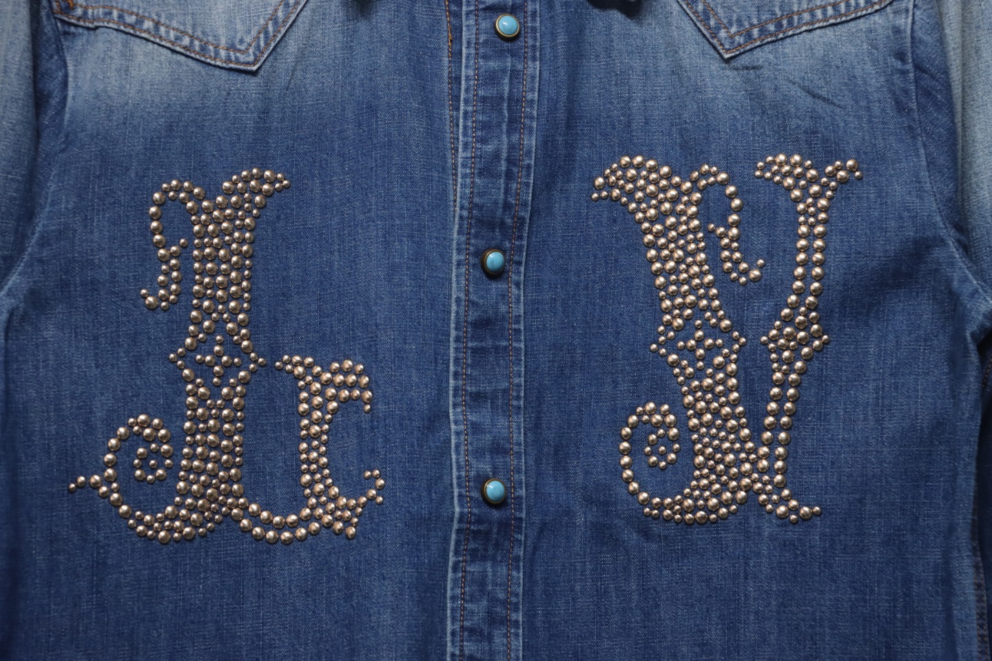 Louis Vuitton Studded Monogram Long Sleeve Denim Shirt