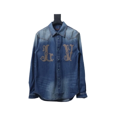 Louis Vuitton Studded Monogram Long Sleeve Denim Shirt 01