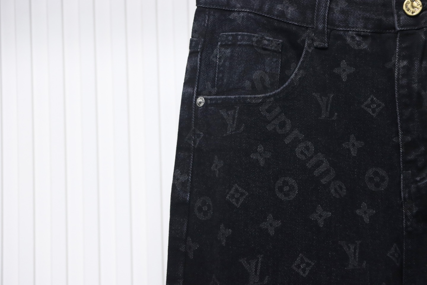 Louis Vuitton x Supreme Monogram Print Denim Trousers Black
