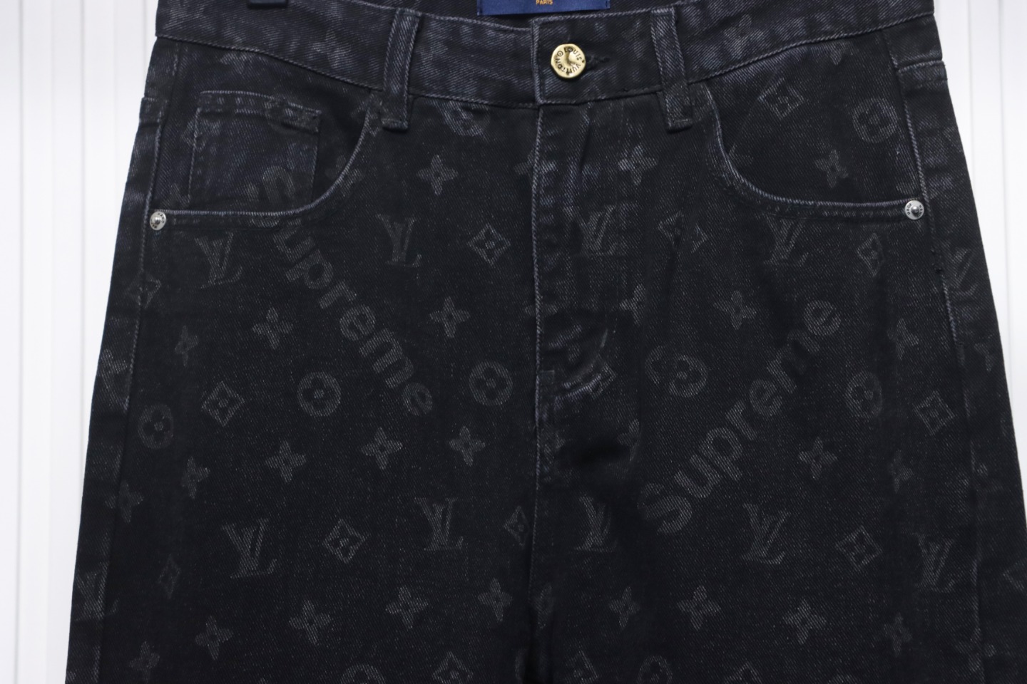 Louis Vuitton x Supreme Monogram Print Denim Trousers Black