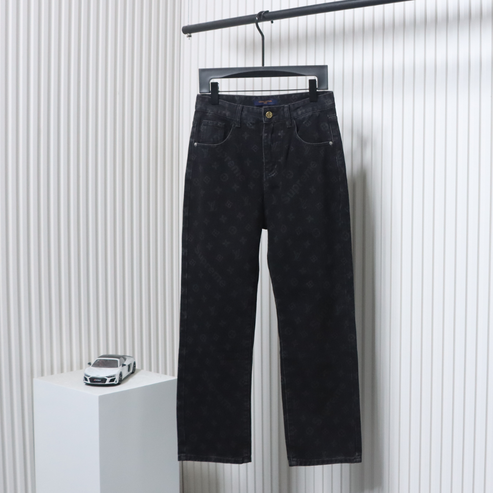 Louis Vuitton x Supreme Monogram Print Denim Trousers Black