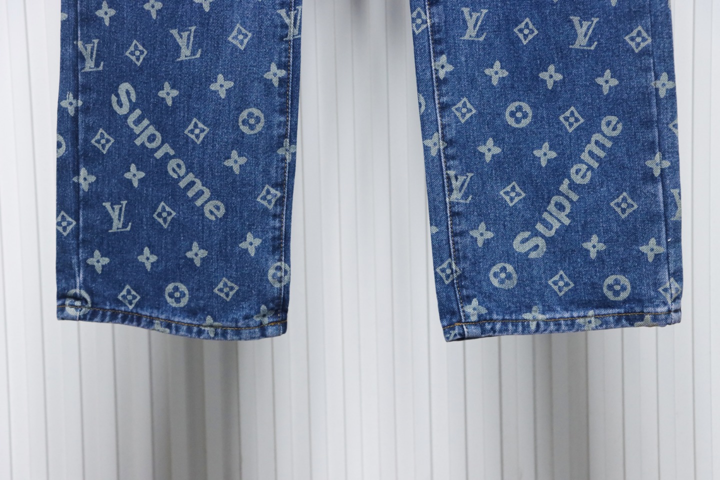 Louis Vuitton x Supreme Monogram Print Denim Trousers Blue
