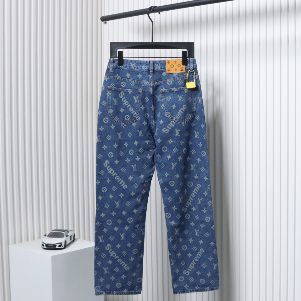 Louis Vuitton x Supreme Monogram Print Denim Trousers Blue