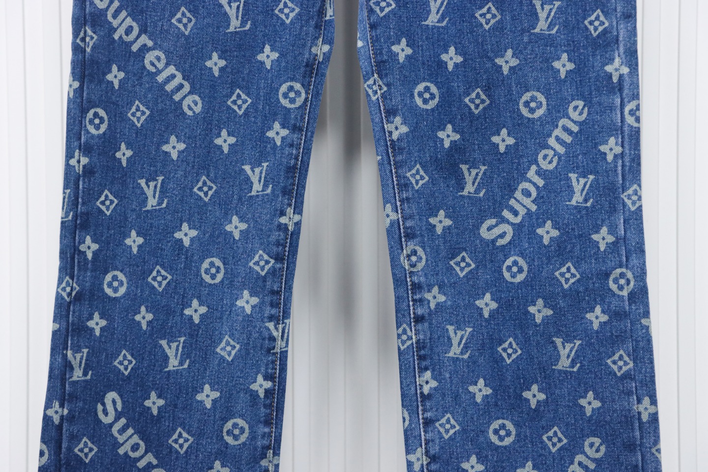 Louis Vuitton x Supreme Monogram Print Denim Trousers Blue
