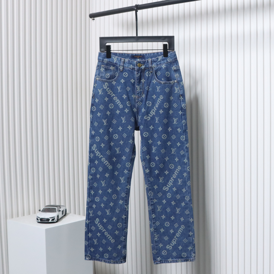 Louis Vuitton x Supreme Monogram Print Denim Trousers Blue