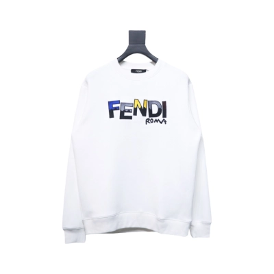 Fendi Funny Cartoon Letter Round Neck Hoodie White 01