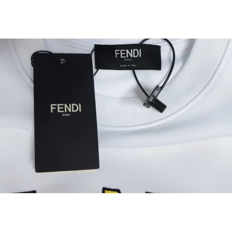 Fendi Funny Cartoon Letter Round Neck Hoodie White