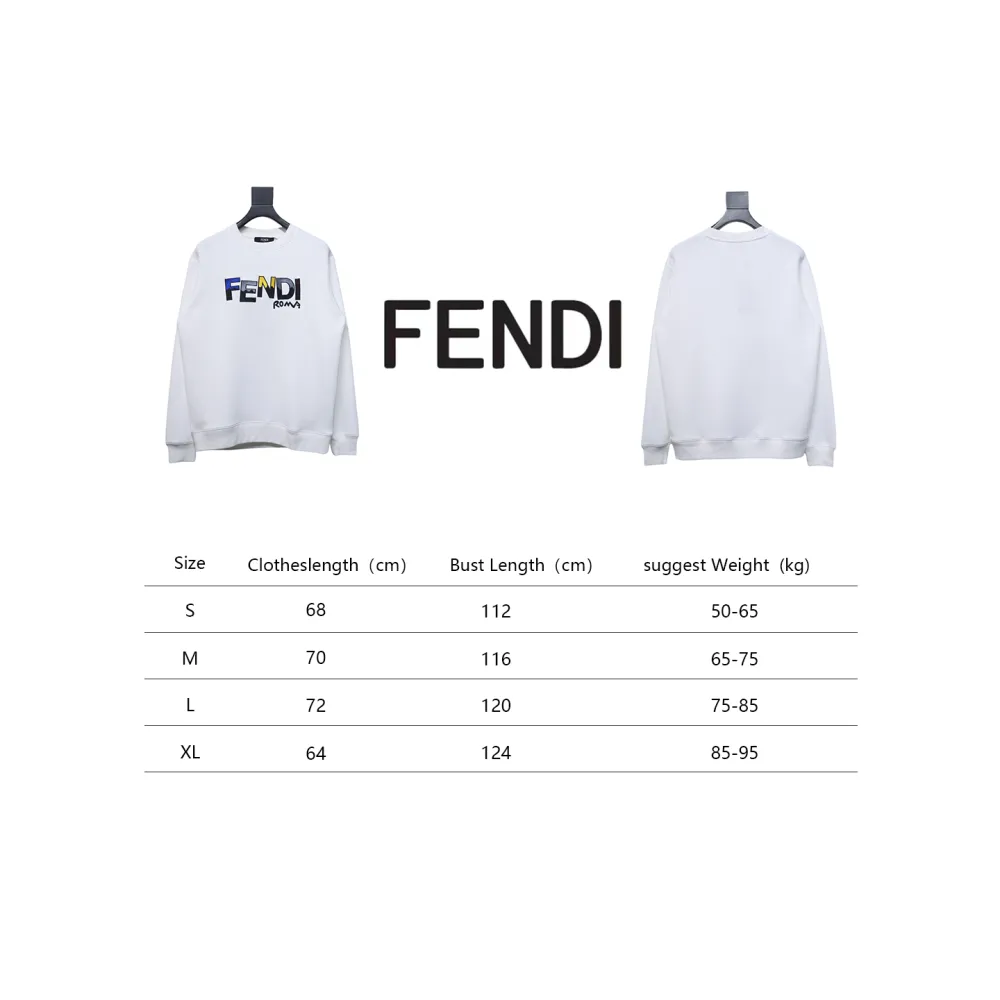 Fendi Funny Cartoon Letter Round Neck Hoodie White
