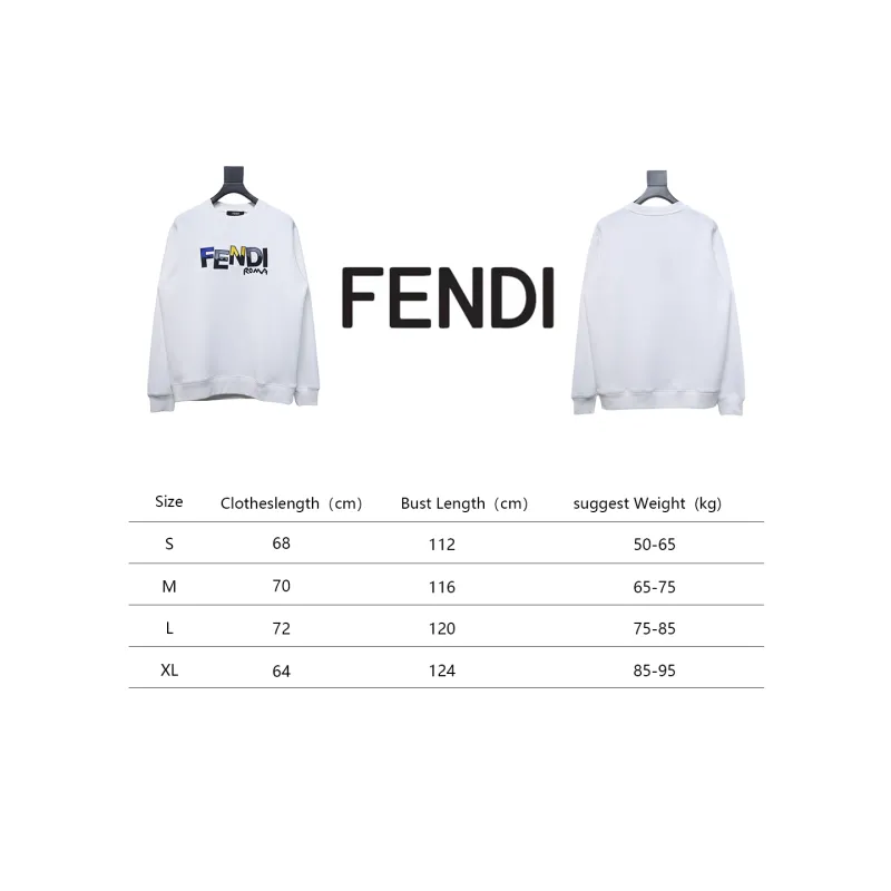 Fendi Funny Cartoon Letter Round Neck Hoodie White