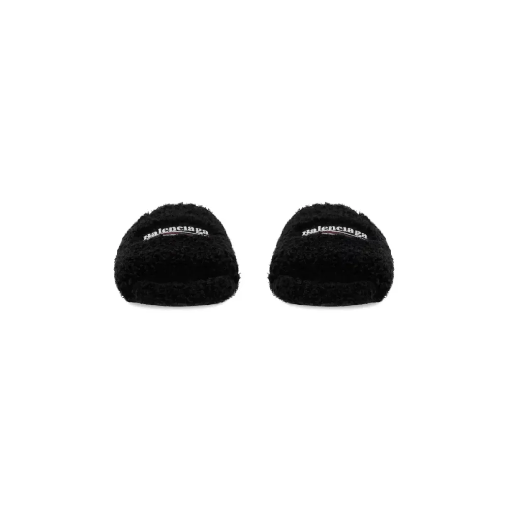 Balenciaga Black Furry Slides