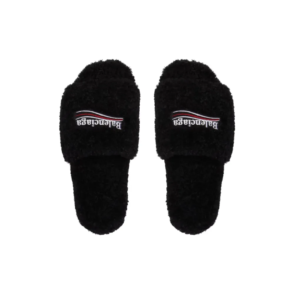 Balenciaga Black Furry Slides