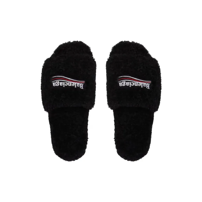 Balenciaga Black Furry Slides