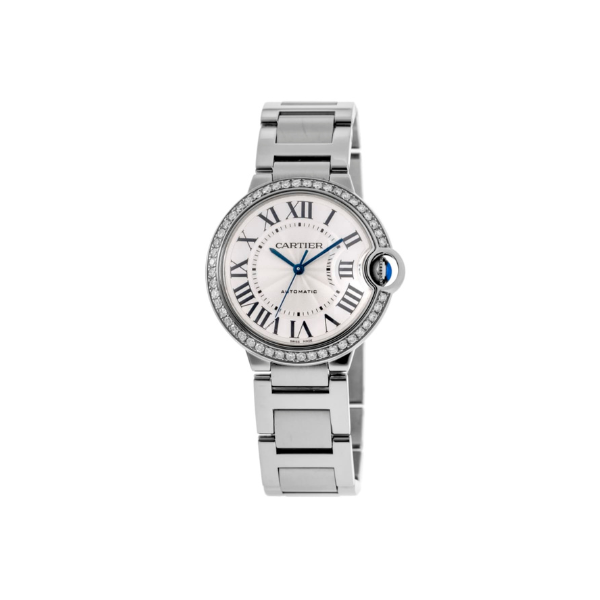 Cartier Ballon Bleu 36mm Custom Diamond Bezel Steel Women's Watch WSBB0048-CD