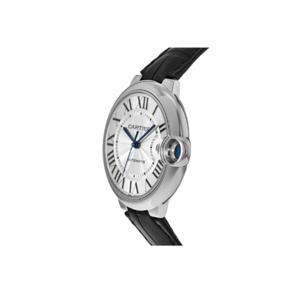 Cartier Ballon Bleu 36mm Silver Dial Leather Strap Women's Watch WSBB0028
