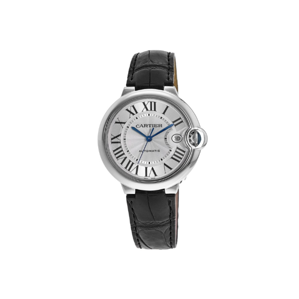 Cartier Ballon Bleu 36mm Silver Dial Leather Strap Women's Watch WSBB0028