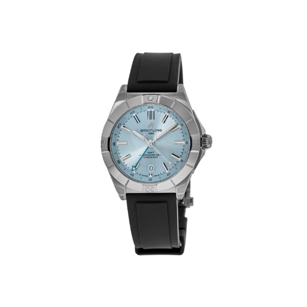 Breitling Chronomat Automatic GMT 40 Blue Dial Platinum Black Rubber Men's Watch P32398101C1S1