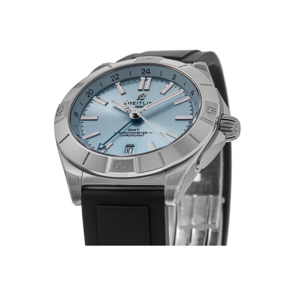 Breitling Chronomat Automatic GMT 40 Blue Dial Platinum Black Rubber Men's Watch P32398101C1S1