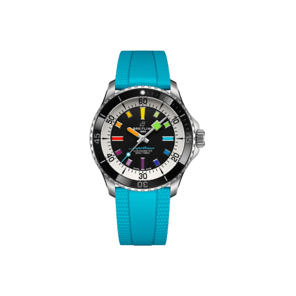 Breitling Superocean Automatic 42 Black Dial Turquoise Rubber Strap Men's Watch A17375211B2S1