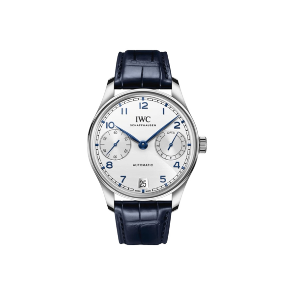 IWC Portugieser Automatic 7 Day Power Reserve Silver Dial Blue Leather Men's Watch IW501702