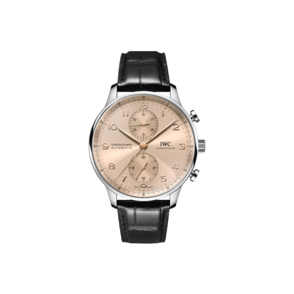 IWC Portugieser Automatic Chronograph Beige Dial Black Leather Strap Men's Watch IW371624