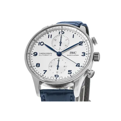 IWC Portugieser Automatic Chronograph Silver Dial Blue Leather Strap Men's Watch IW371605 02